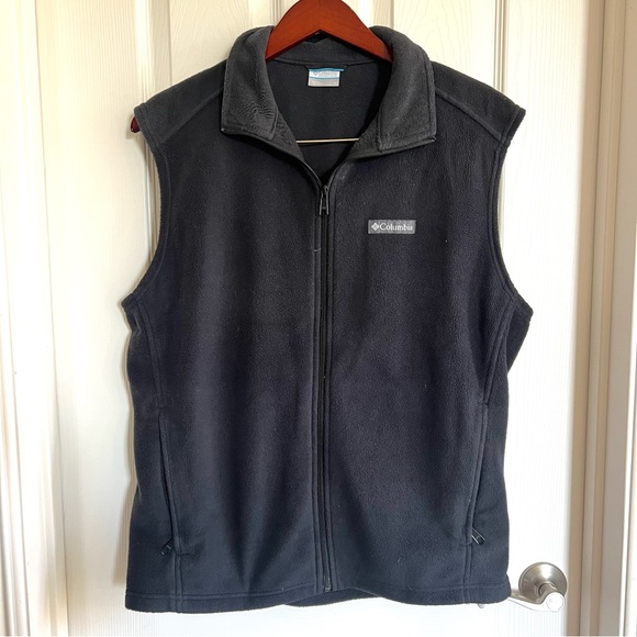 COLUMBIA Black Fleece Vest Flattop Mountain Full Zip Front Zip Pocket Mens Large - Picture 1 of 5